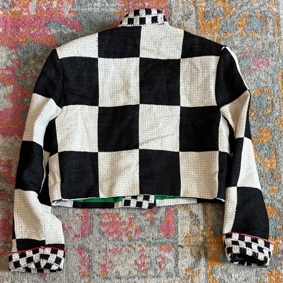 Vintage 80s Platinum Petites Black and Cream Checkered Blazer and Skirt Set - Picture 10 of 11